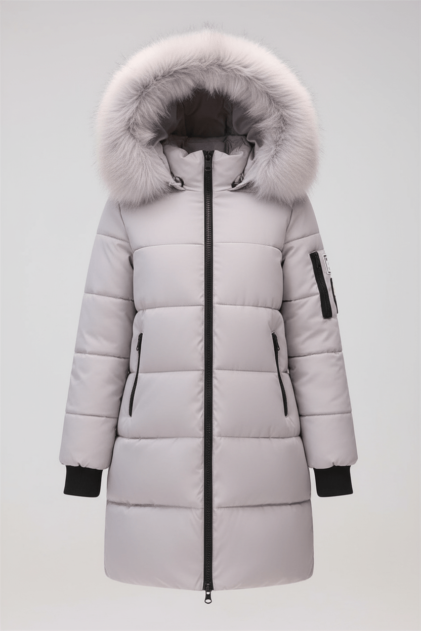 Women's Quilted Insulated Parka Jacket with Fur Collar for Cold Weather Outdoor Activities