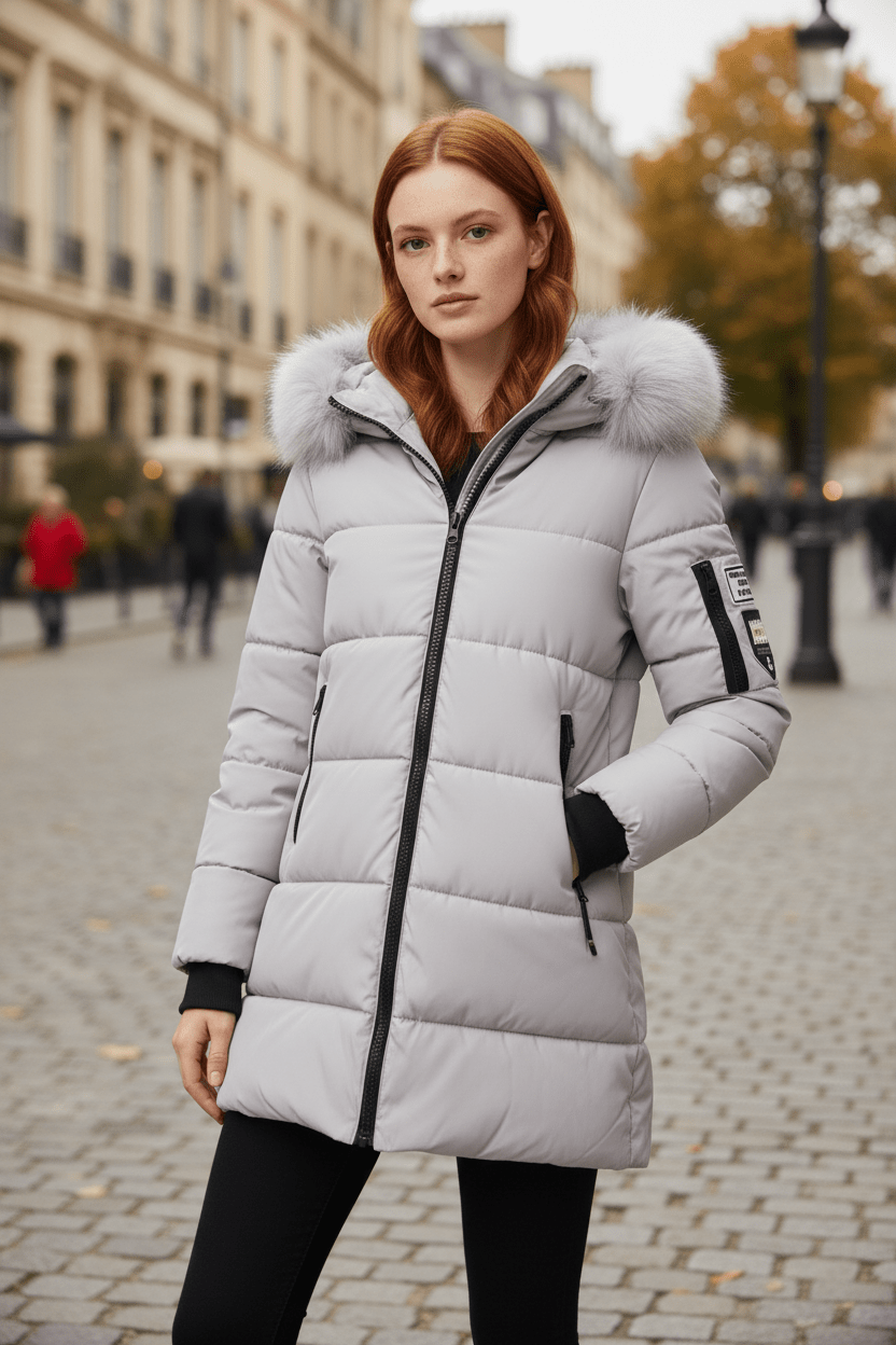 Women's Quilted Insulated Parka Jacket with Fur Collar for Cold Weather Outdoor Activities