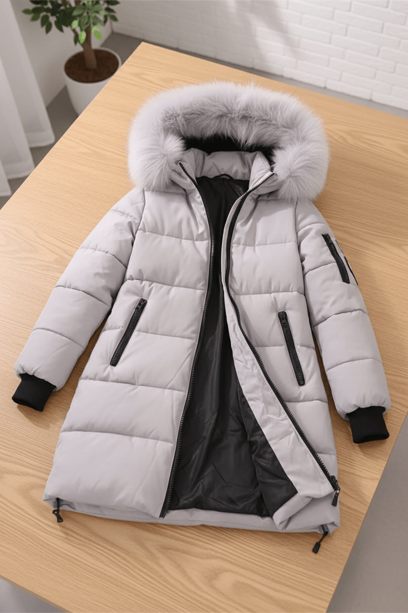 Women's Quilted Insulated Parka Jacket with Fur Collar for Cold Weather Outdoor Activities
