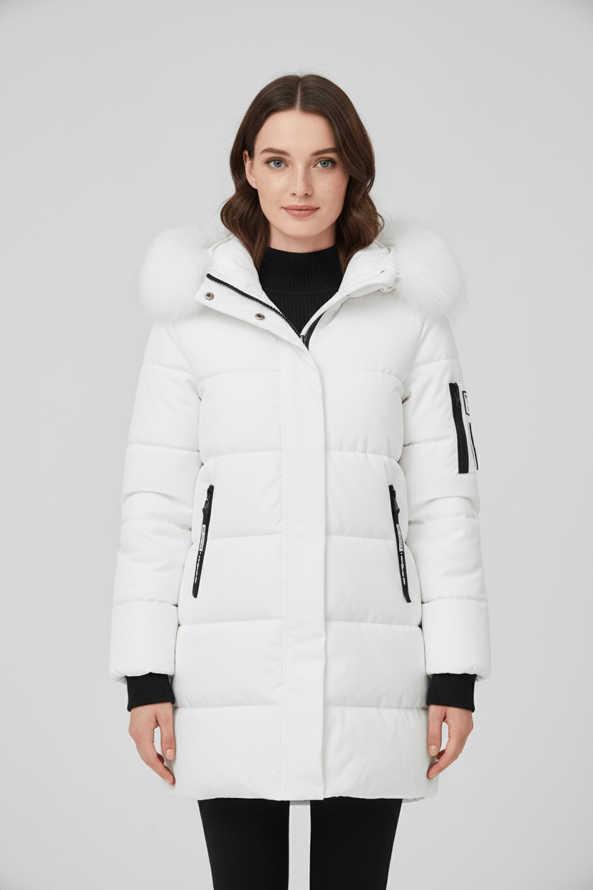 Women's Quilted Insulated Parka Jacket with Fur Collar for Cold Weather Outdoor Activities