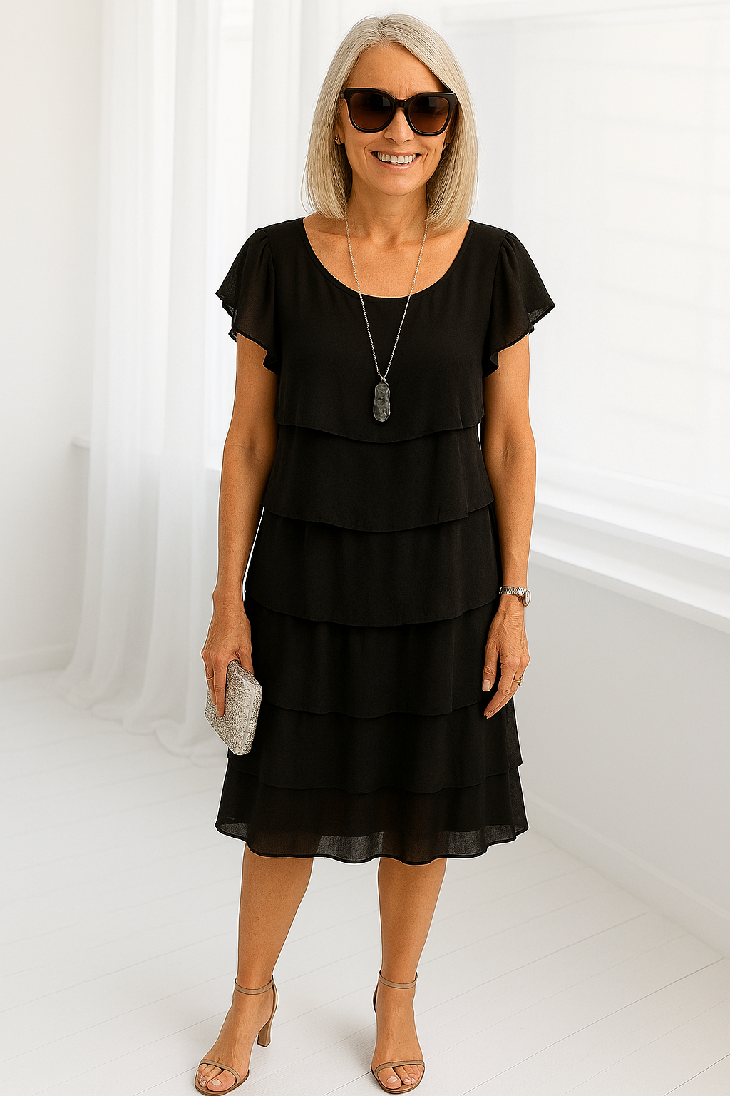 Layered Midi Dress for Women | Short Sleeve | Casual Everyday Wear | Comfortable Fabric for All-Day Comfort