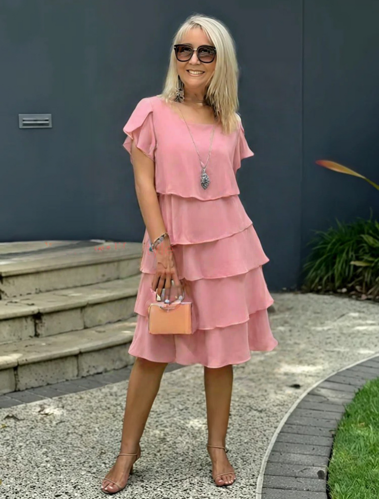 Layered Midi Dress for Women | Short Sleeve | Casual Everyday Wear | Comfortable Fabric for All-Day Comfort