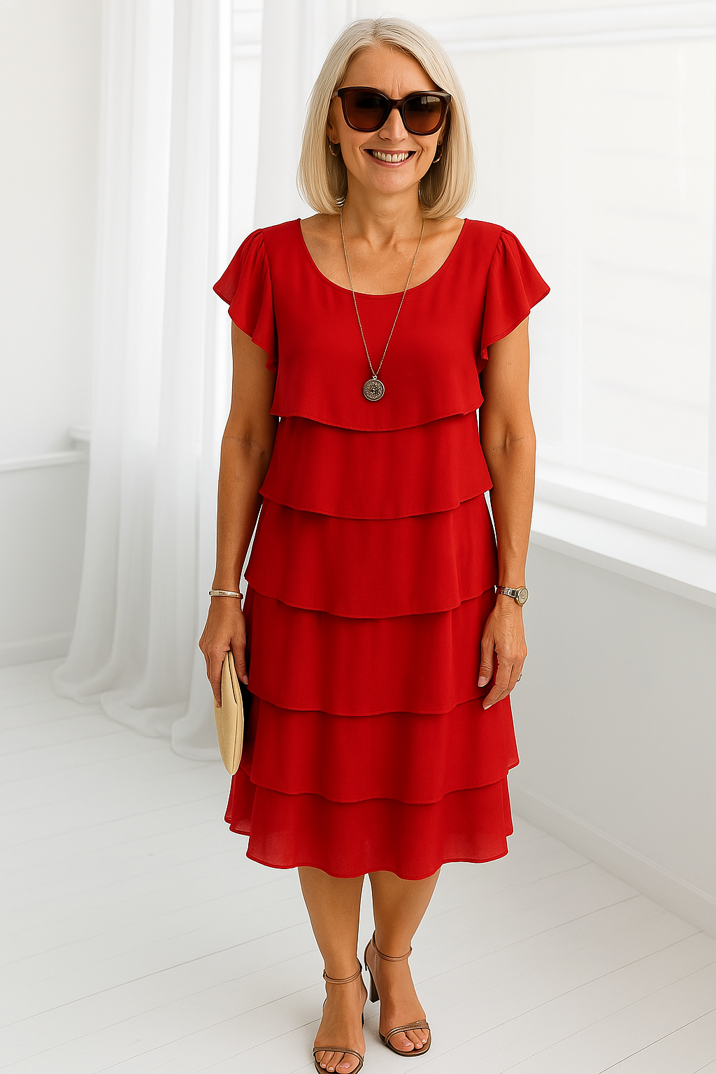 Layered Midi Dress for Women | Short Sleeve | Casual Everyday Wear | Comfortable Fabric for All-Day Comfort