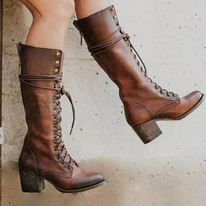 Women's Leather Knee Boots with Laces | Chic Everyday Style for Casual Wear