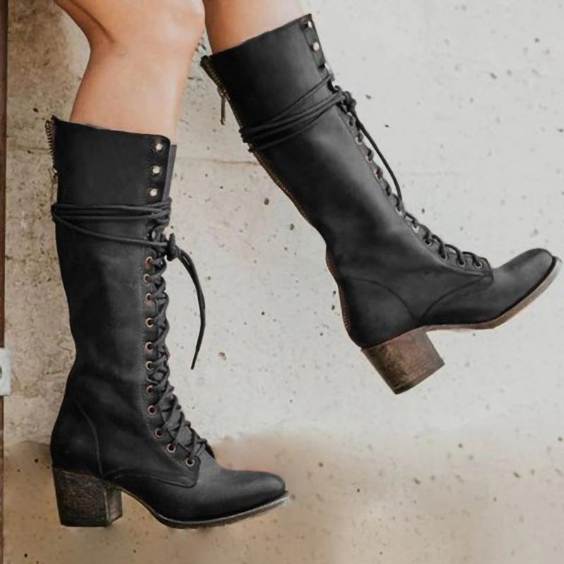 Women's Leather Knee Boots with Laces | Chic Everyday Style for Casual Wear
