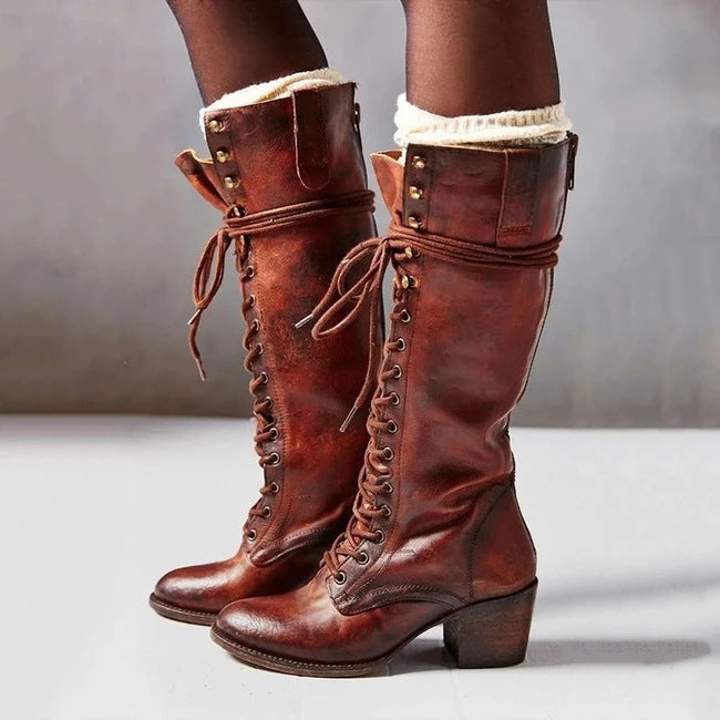 Women's Leather Knee Boots with Laces | Chic Everyday Style for Casual Wear