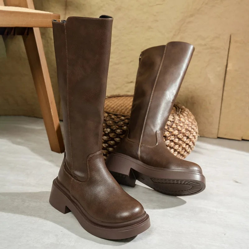 Women's Leather Knee-High Heeled Boots | Stylish Everyday Footwear for Casual and Formal Occasions