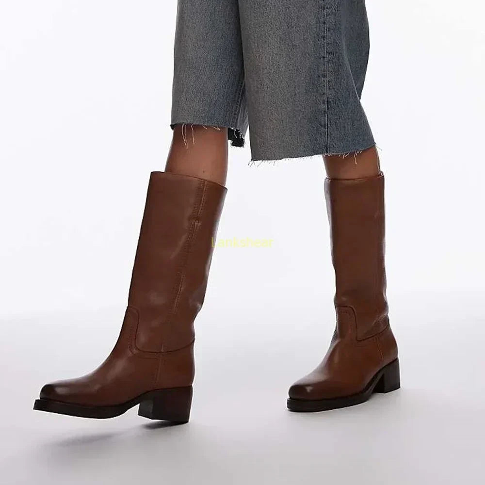 Women's Knee-High Heeled Leather Boots for Stylish Everyday Wear and Versatile Outfits