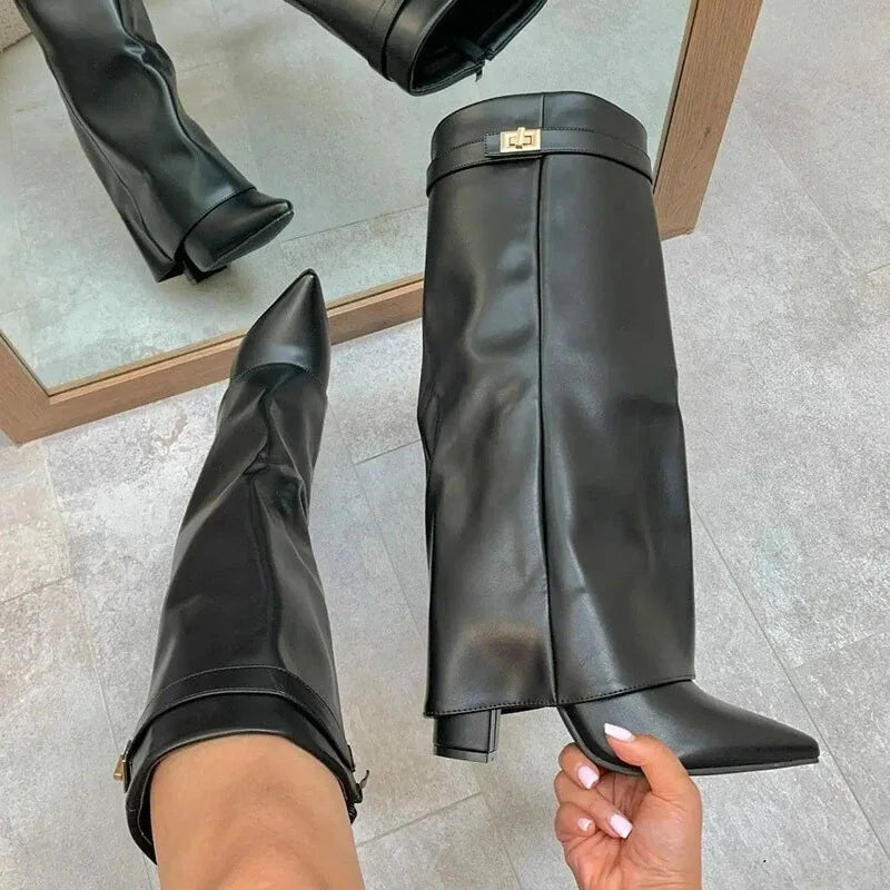 Women's Leather Thigh-High Boots with Buckle Detail for Fashionable Outfits and Stylish Footwear