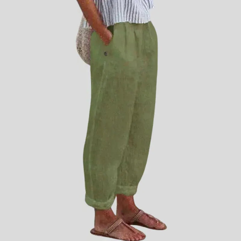 Women's Linen-Cotton Pants with Side Pockets | Soft Casual Trousers