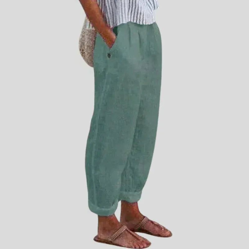 Women's Linen-Cotton Pants with Side Pockets | Soft Casual Trousers