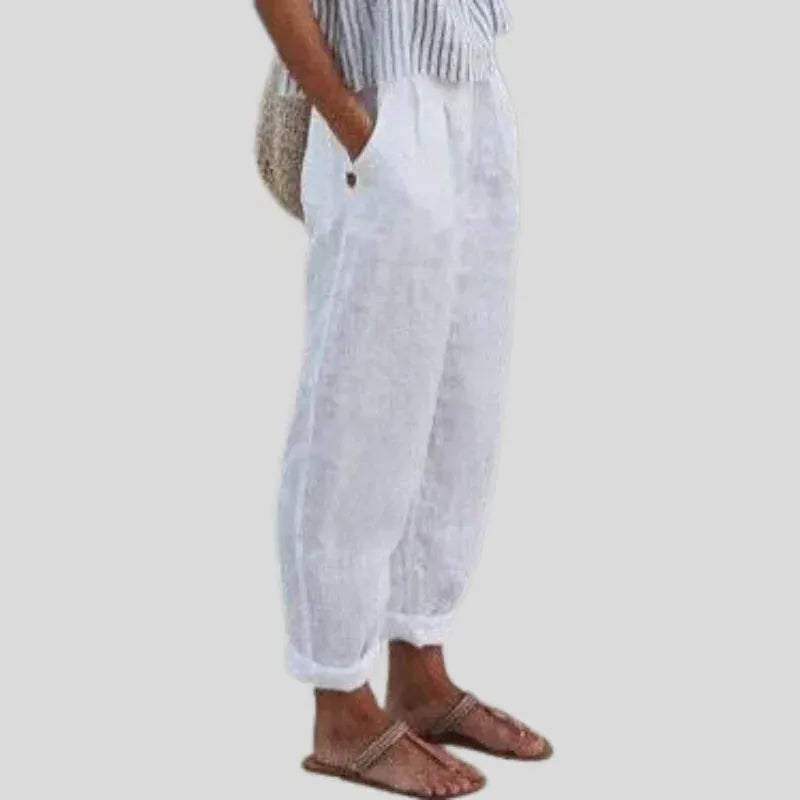 Women's Linen-Cotton Pants with Side Pockets | Soft Casual Trousers
