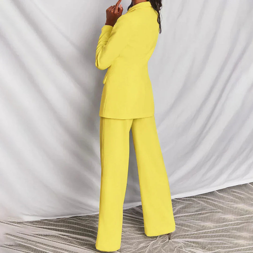 Women's Longline Blazer and Wide-Leg Trouser Suit | Structured Design for Office and Formal Wear