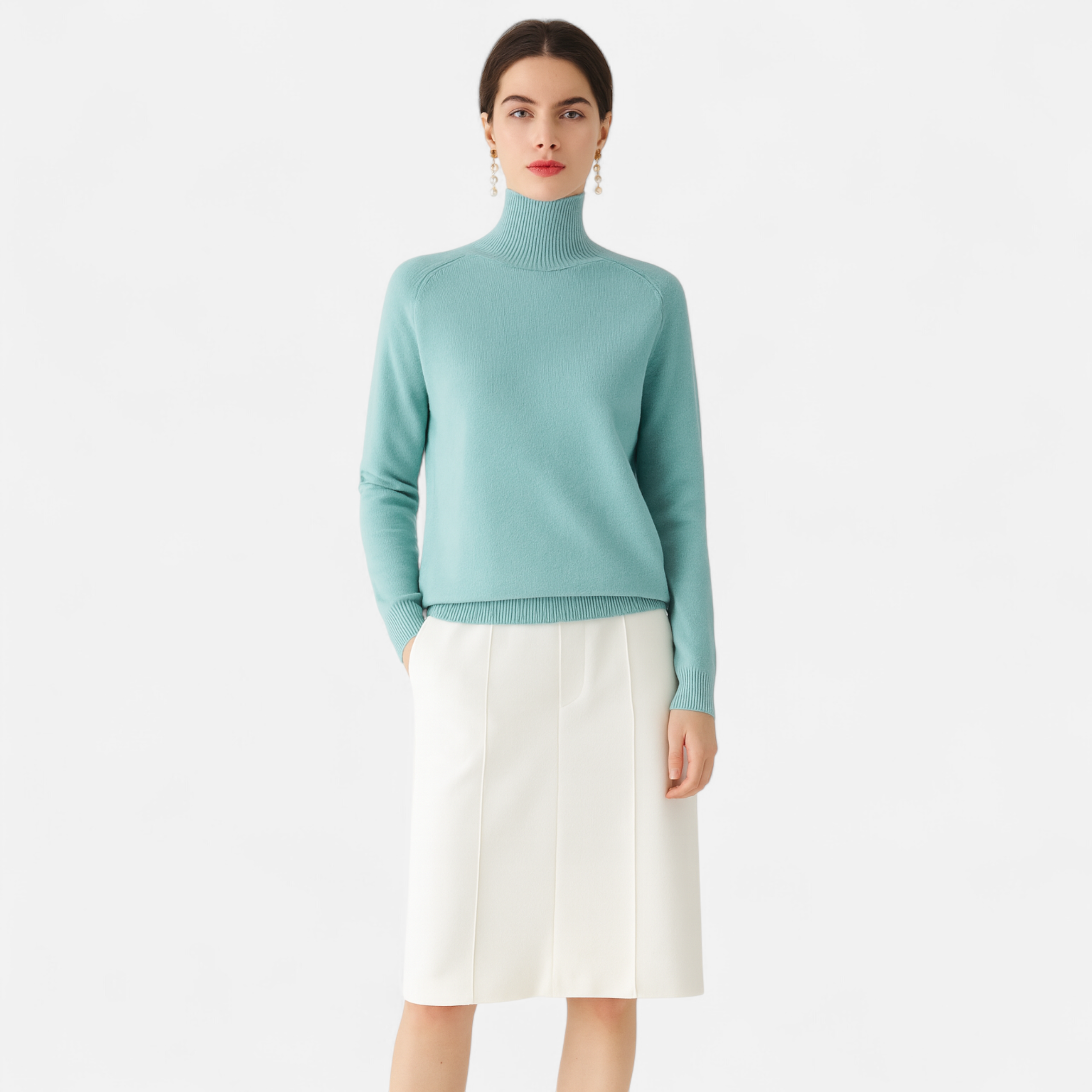 Merino Wool Cashmere Mock-Neck Sweater for Women | Cozy Knit for Fall and Winter Fashion