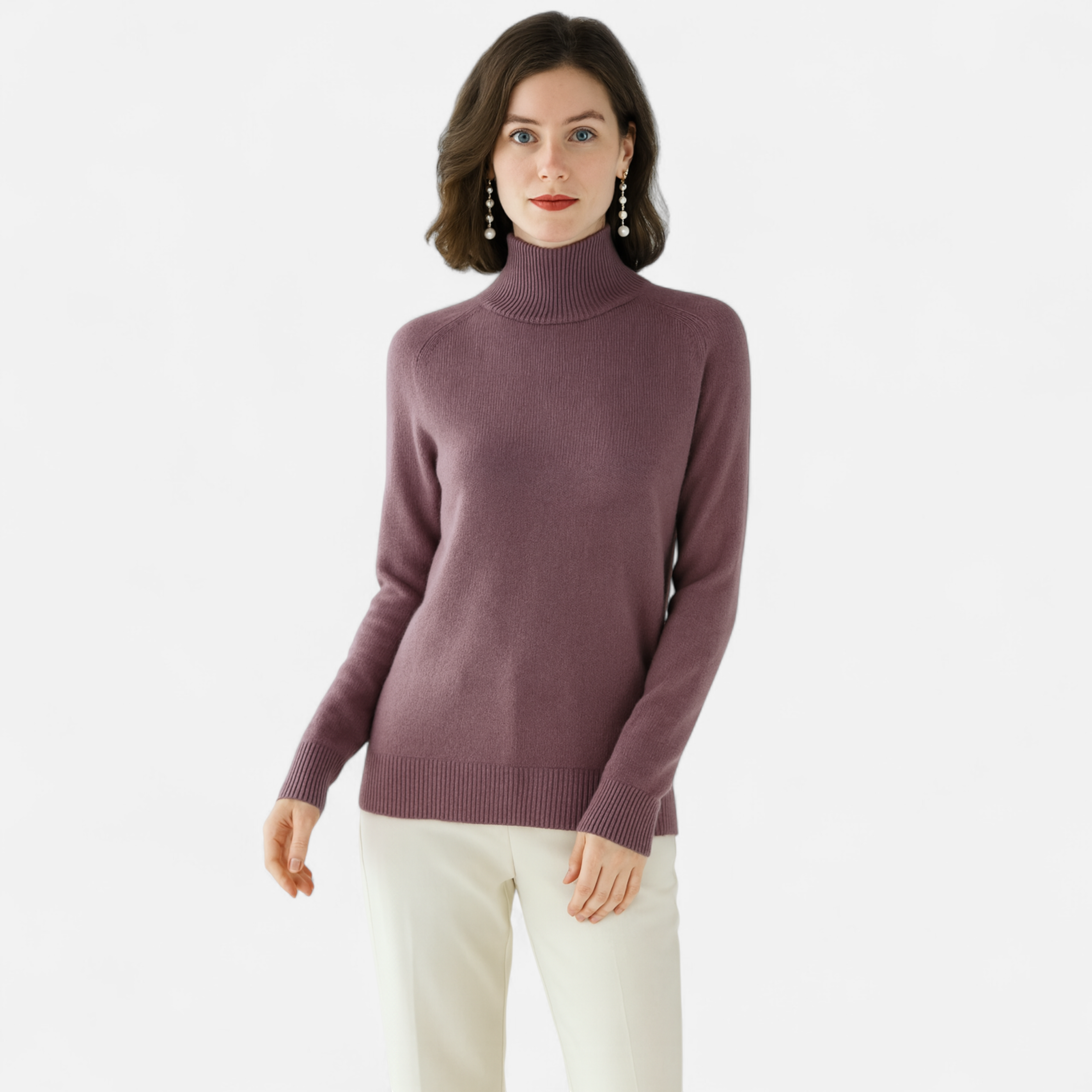 Merino Wool Cashmere Mock-Neck Sweater for Women | Cozy Knit for Fall and Winter Fashion