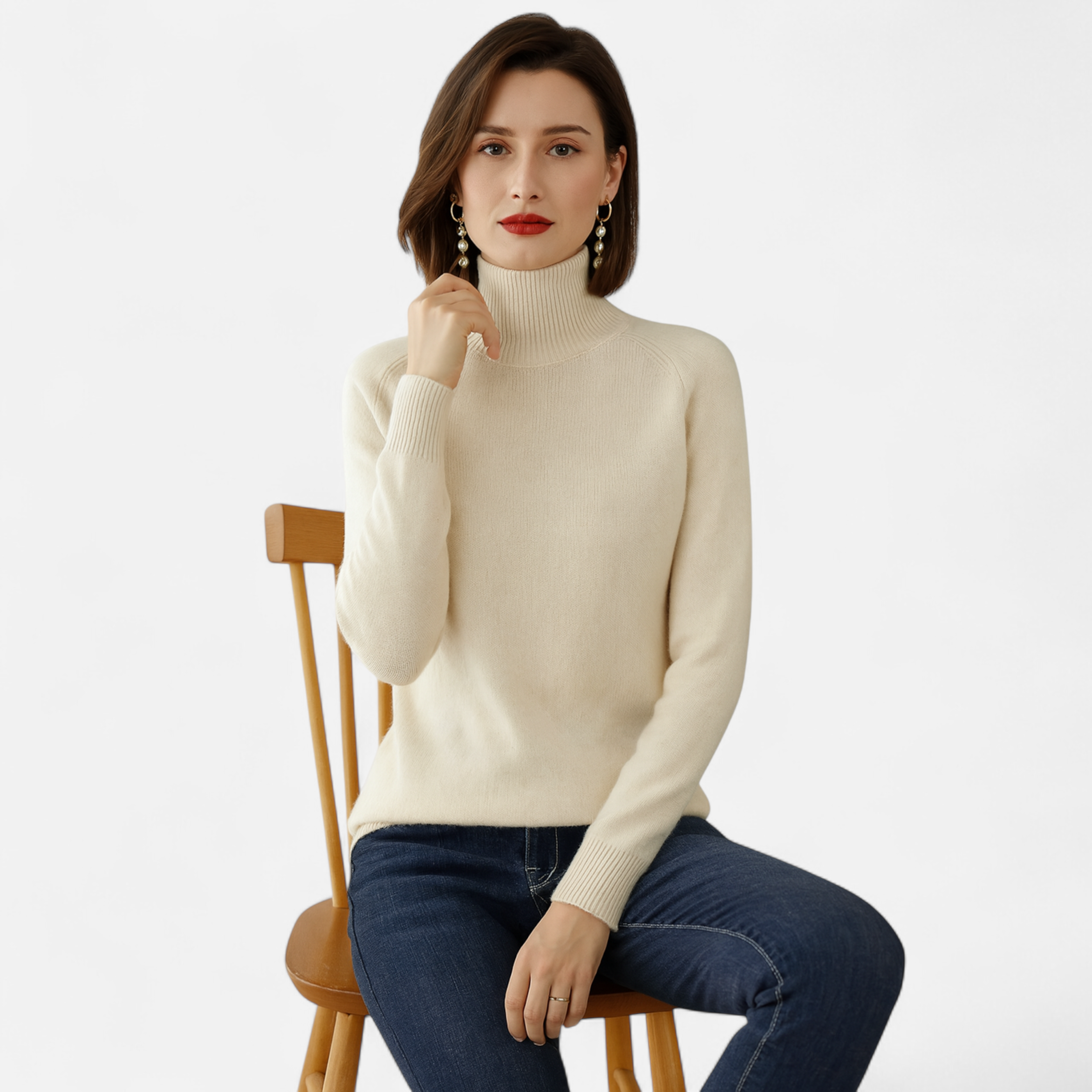 Merino Wool Cashmere Mock-Neck Sweater for Women | Cozy Knit for Fall and Winter Fashion