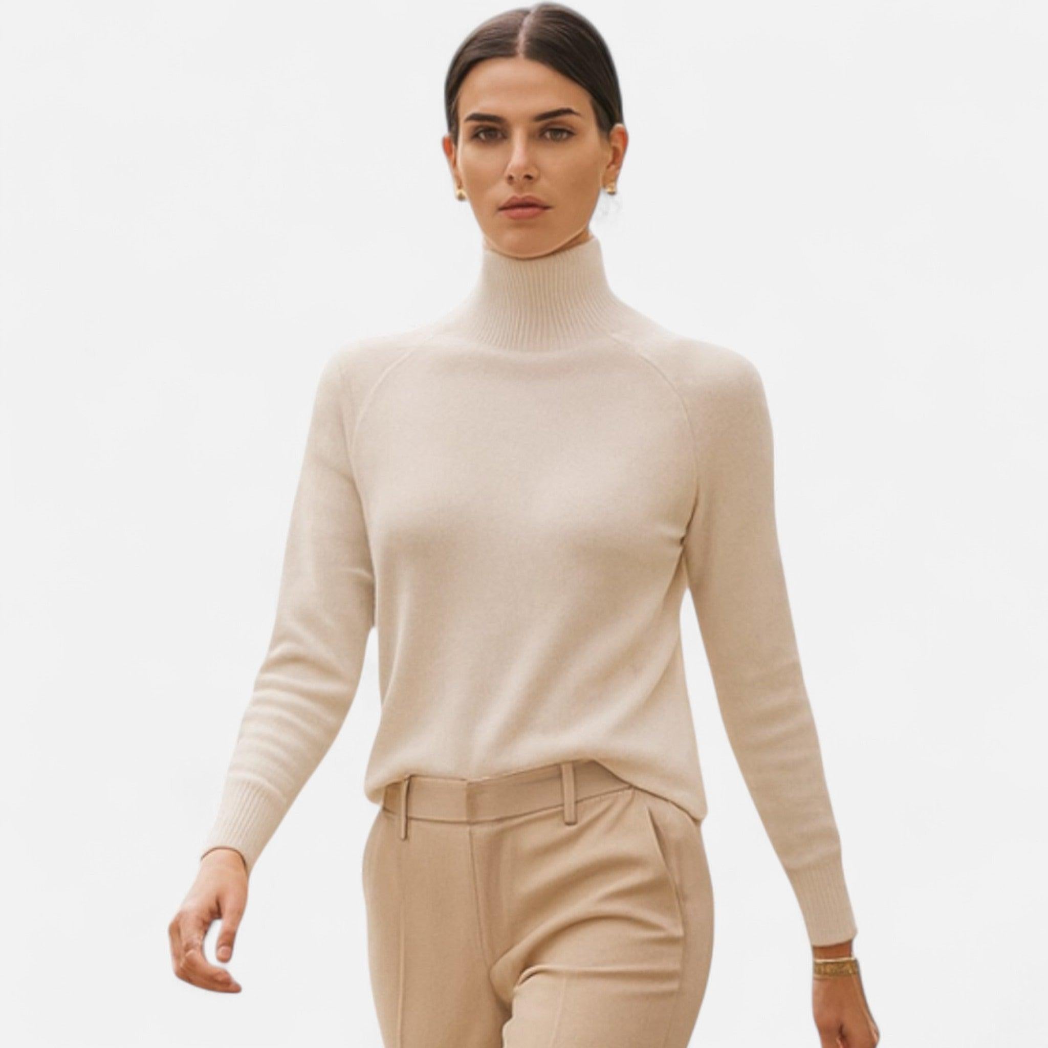Merino Wool Cashmere Mock-Neck Sweater for Women | Cozy Knit for Fall and Winter Fashion