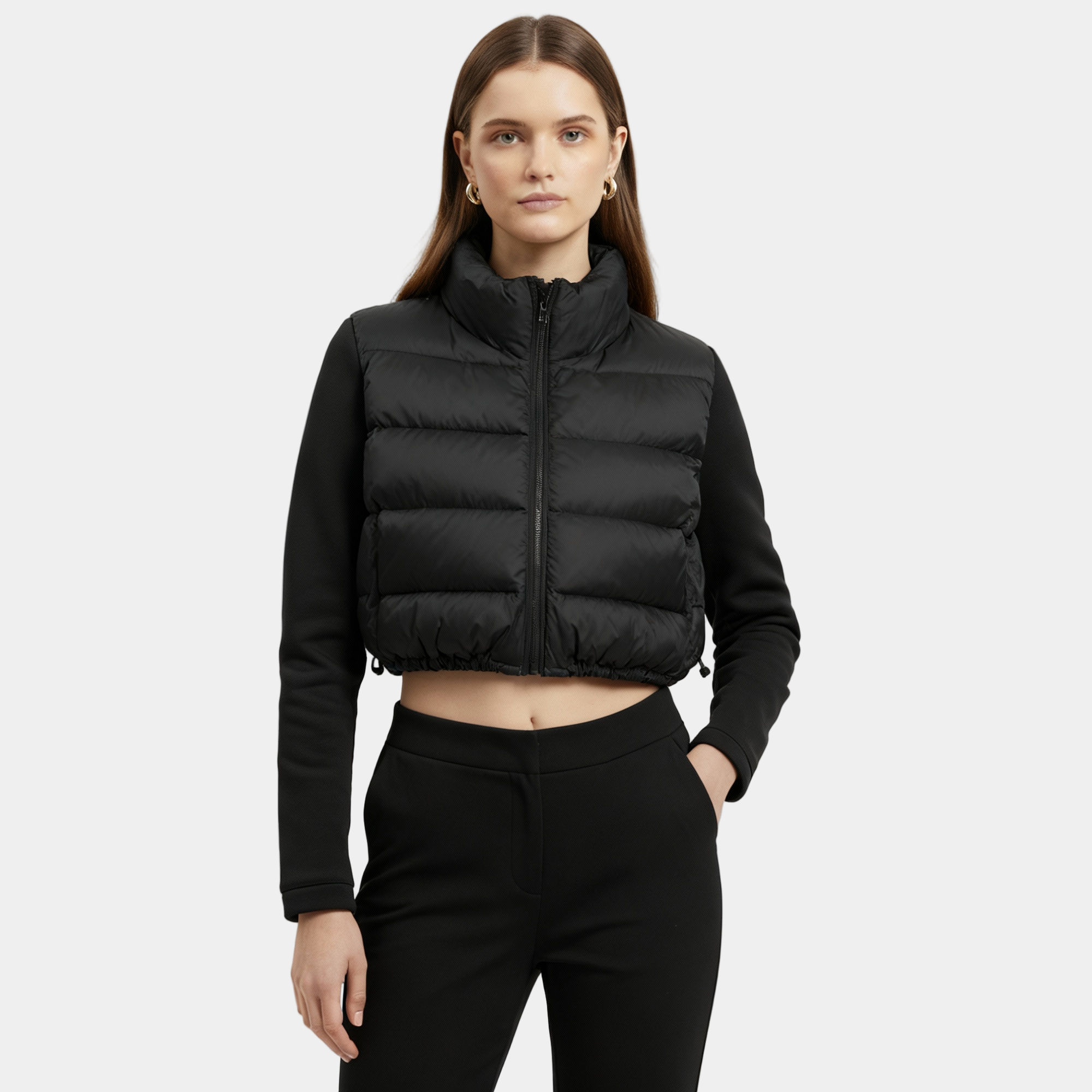 Women's Padded Stand Collar Jacket with Adjustable Hem for Casual Everyday Wear and Comfort