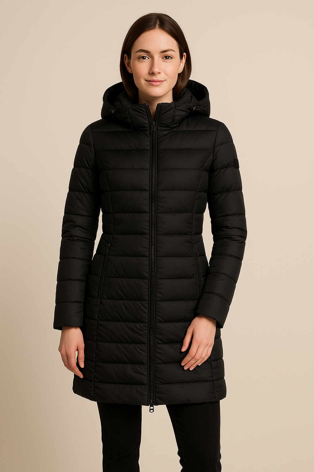 Women's Quilted Puffer Jacket with Detachable Hood - Slim Fit Winter Coat for Cold Weather Fashion