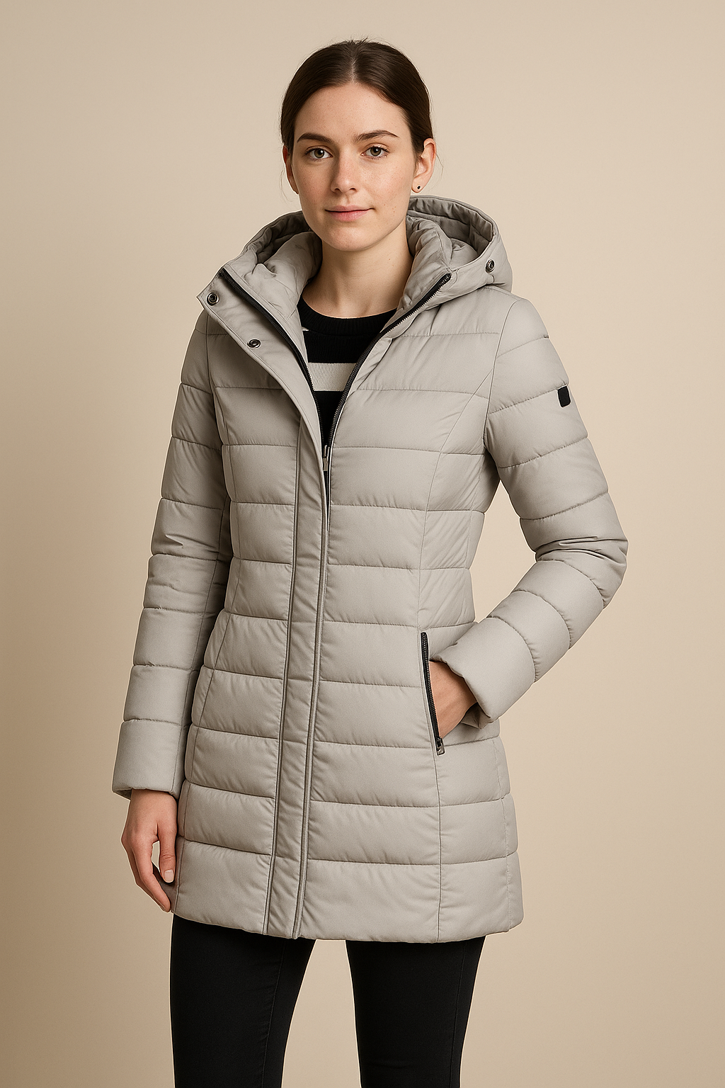Women's Quilted Puffer Jacket with Detachable Hood - Slim Fit Winter Coat for Cold Weather Fashion