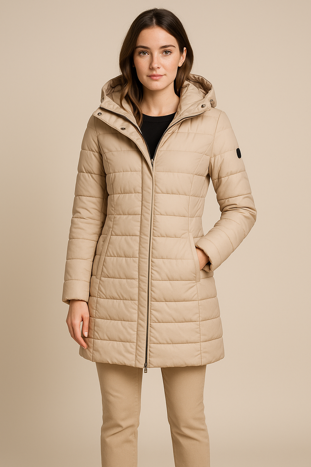 Women's Quilted Puffer Jacket with Detachable Hood - Slim Fit Winter Coat for Cold Weather Fashion