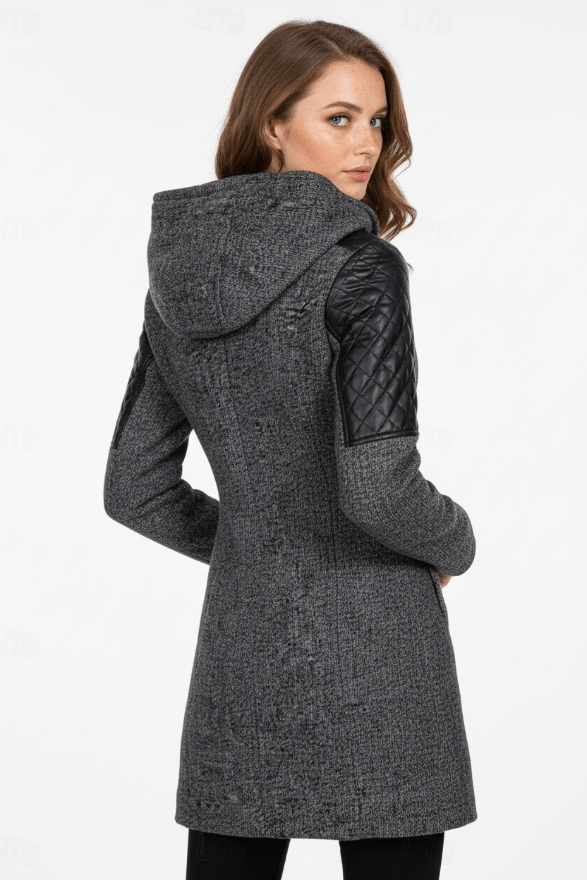 Women's Quilted Sleeve Tailored Jacket with Asymmetrical Zip Hood for Casual Everyday Wear
