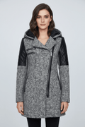 Women's Quilted Sleeve Tailored Jacket with Asymmetrical Zip Hood for Casual Everyday Wear