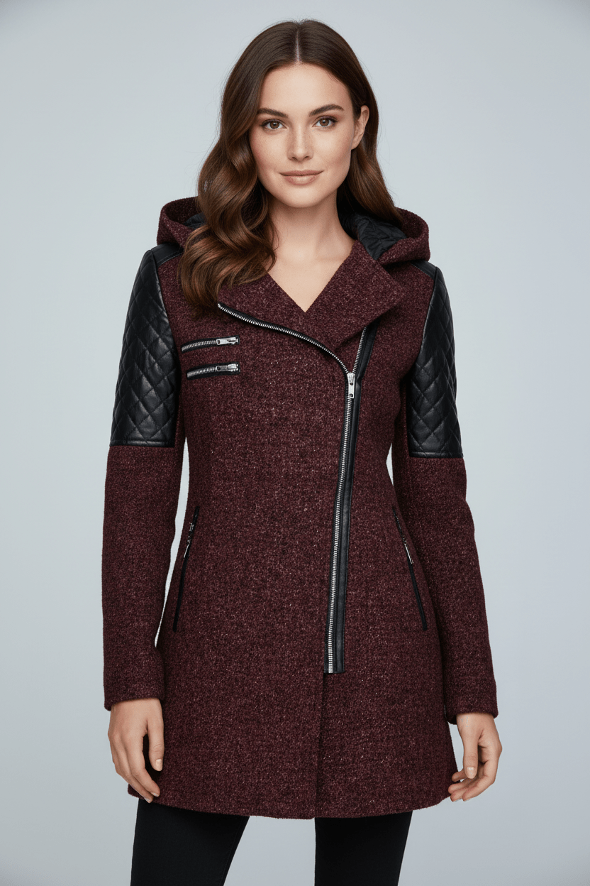 Women's Quilted Sleeve Tailored Jacket with Asymmetrical Zip Hood for Casual Everyday Wear