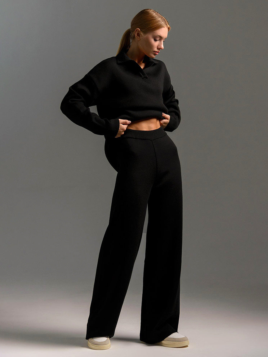 Women's Relaxed Fit Collared Lounge Set - Soft Fabric, Casual Style for Home and Leisure Wear, Two Piece Outfit