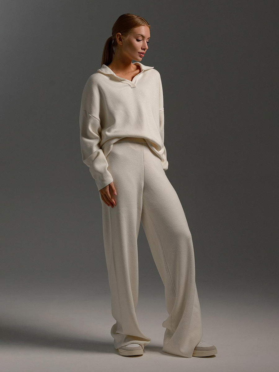 Women's Relaxed Fit Collared Lounge Set - Soft Fabric, Casual Style for Home and Leisure Wear, Two Piece Outfit