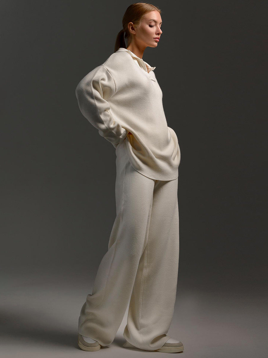 Women's Relaxed Fit Collared Lounge Set - Soft Fabric, Casual Style for Home and Leisure Wear, Two Piece Outfit