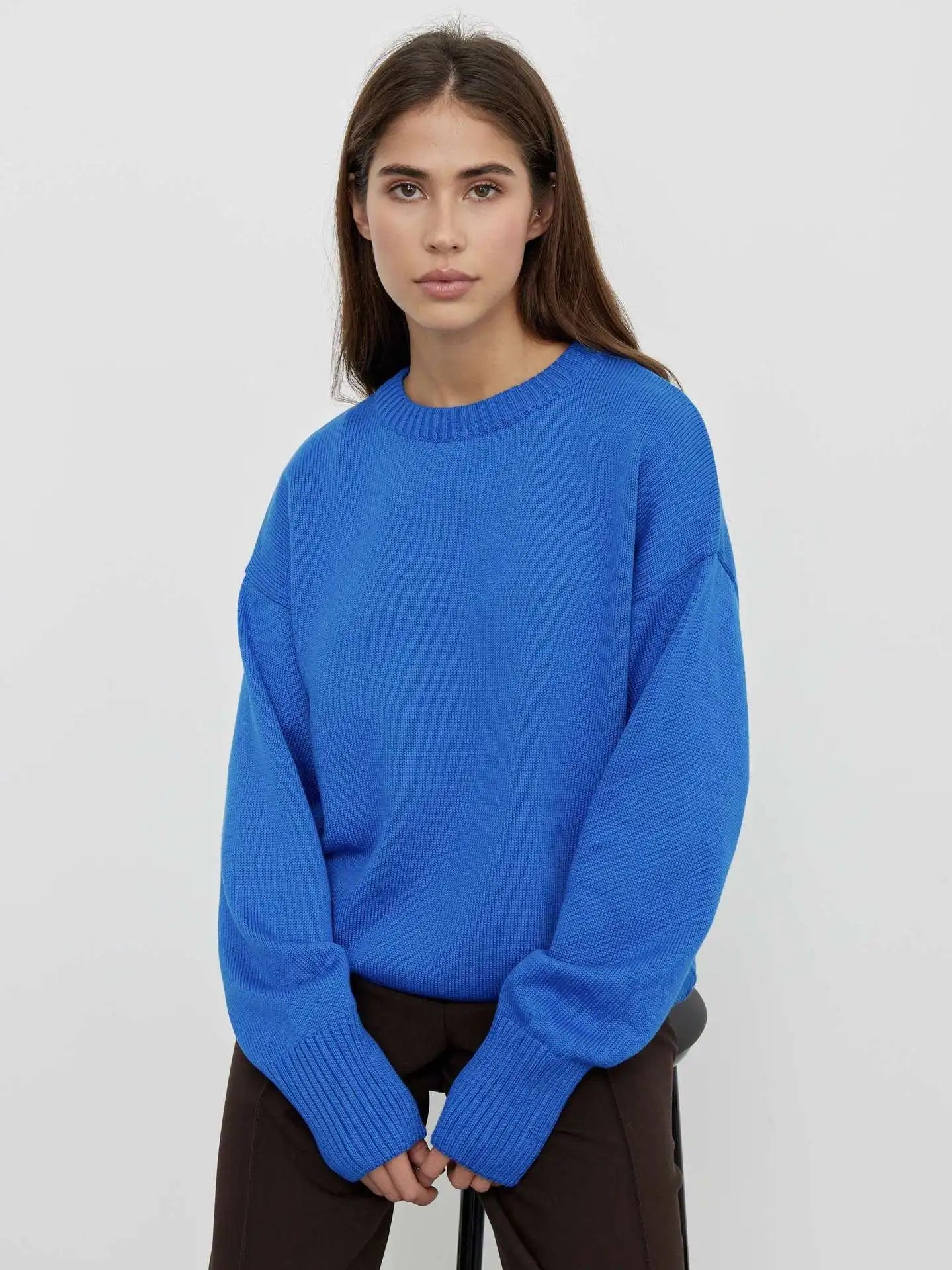Women's Ribbed Knit Pullover Sweater | Cozy Winter Cuff Design for Cold Weather Wear