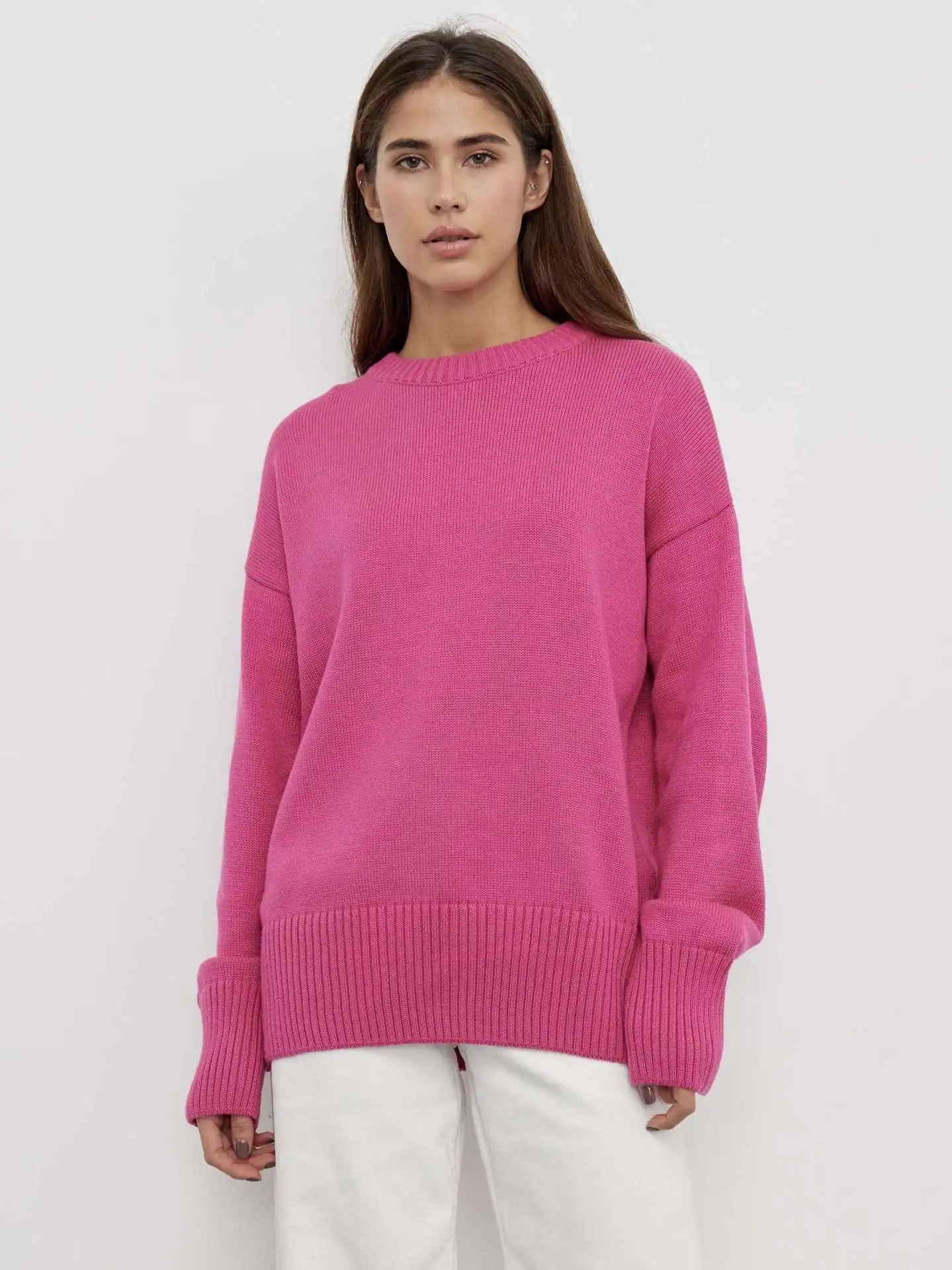 Women's Ribbed Knit Pullover Sweater | Cozy Winter Cuff Design for Cold Weather Wear