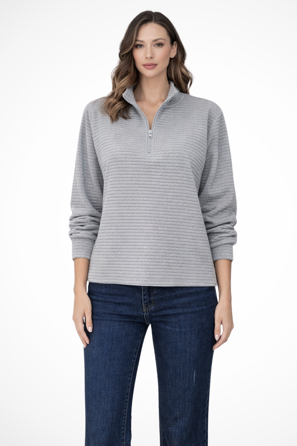 Women's Ribbed Half Zip Long Sleeve Sweater - Spring Fashion Essential