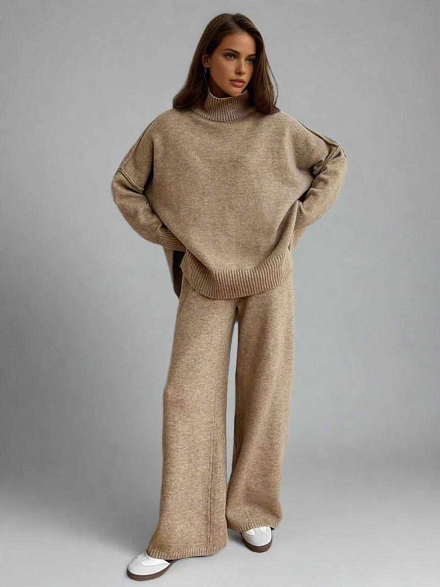 Women's Soft Knit Turtleneck Lounge Set - Cozy Casual Wear for Home Relaxation and Comfort
