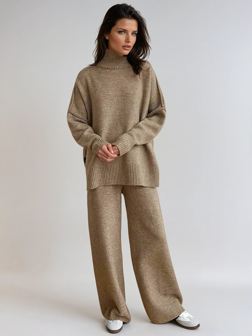 Women's Soft Knit Turtleneck Lounge Set - Cozy Casual Wear for Home Relaxation and Comfort