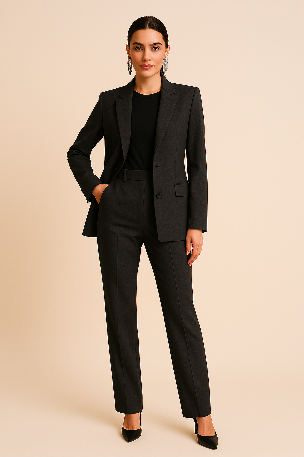 Women's Blazer and Pleated Pants Set - Tailored Office Outfit for Professional and Formal Events