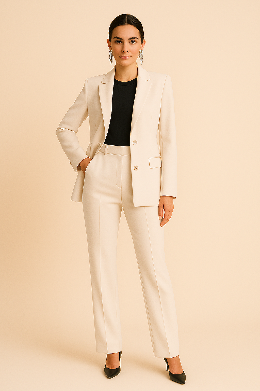 Women's Blazer and Pleated Pants Set - Tailored Office Outfit for Professional and Formal Events