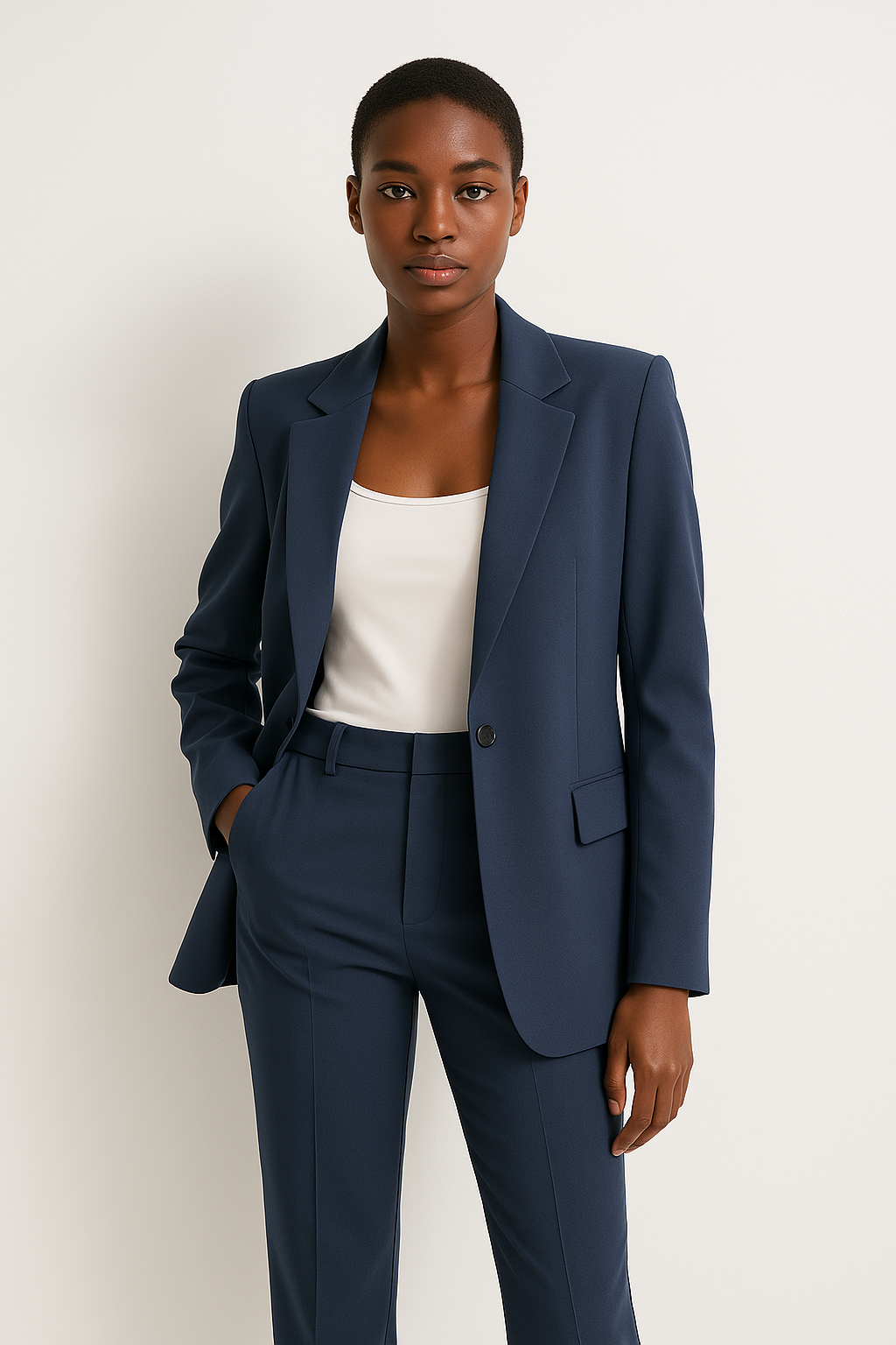 Women's Tailored Straight Leg Trouser Suit Set - Classic Office Wear - Elegant Professional Design for Formal Occasions