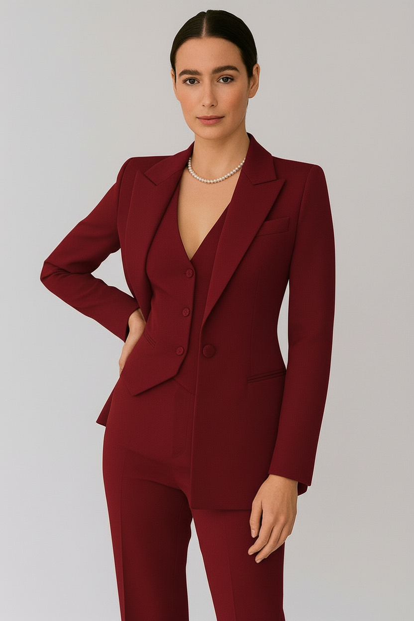 Women's Tailored Three-Piece Suit Set | Elegant Fabric Blazer, Pants, and Skirt | Classic Office Wear