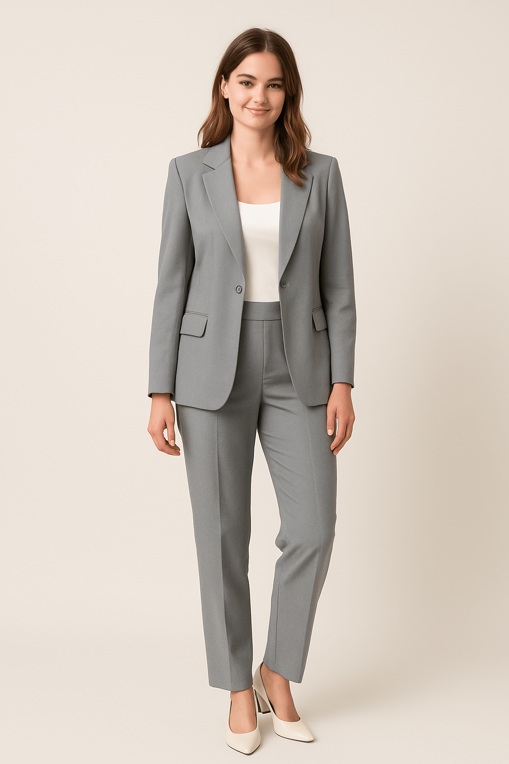 Women's Two-Piece Blazer and Trouser Set - Stylish Office Attire in Classic Fit