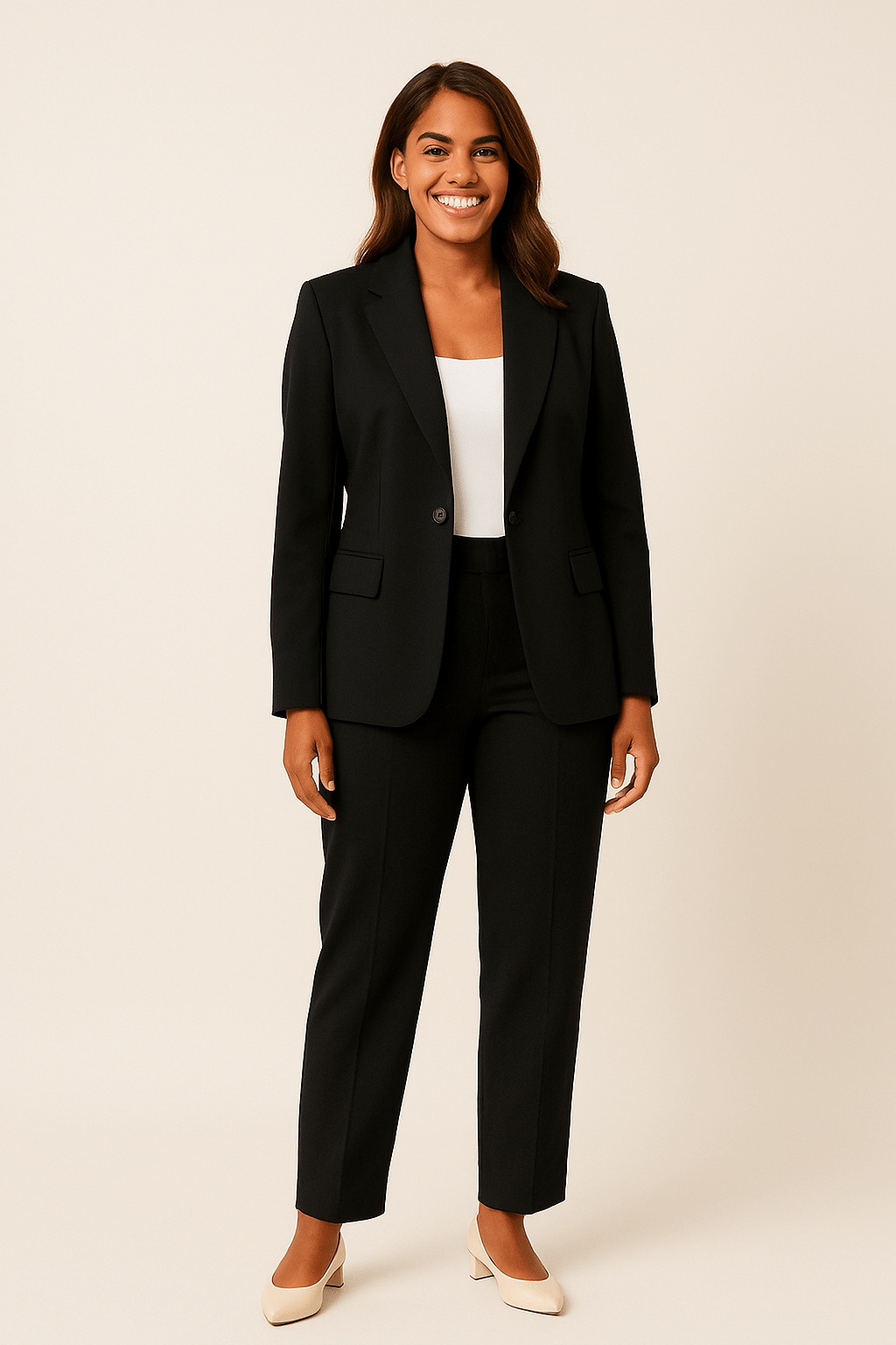Women's Two-Piece Blazer and Trouser Set - Stylish Office Attire in Classic Fit