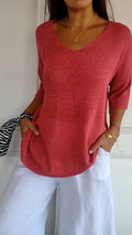 Women's V-Neck Pullover Top - Soft Fabric - Casual Everyday Wear - Versatile Design for Comfort and Style