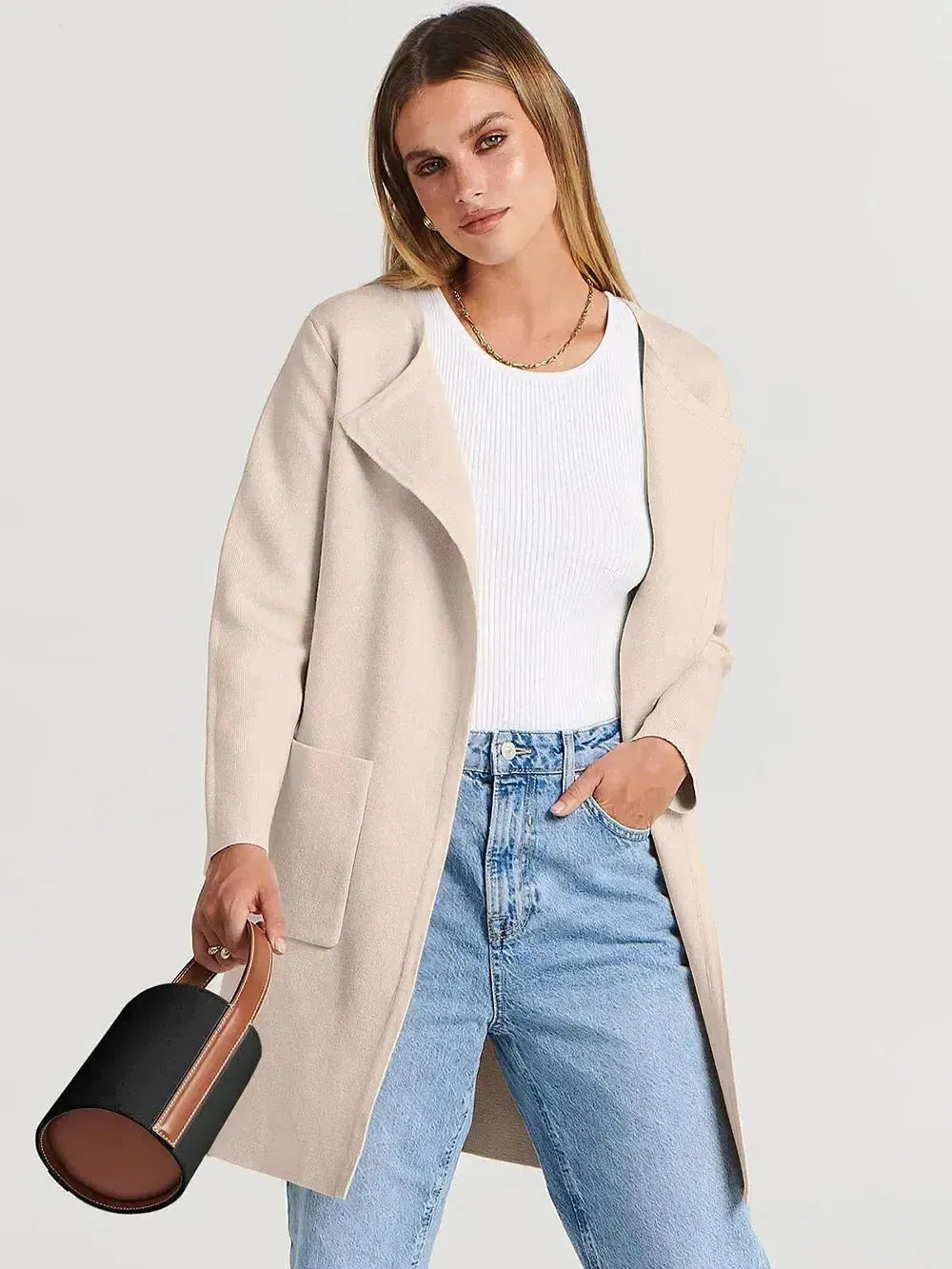 Wool Blend Lapel Coat for Women - Elegant Outerwear for Casual and Formal Wear