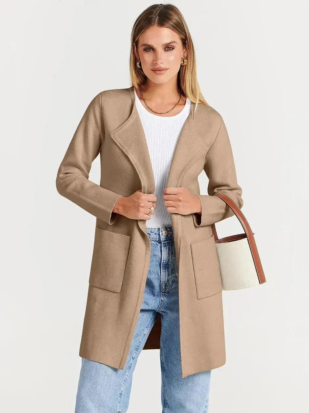 Wool Blend Lapel Coat for Women - Elegant Outerwear for Casual and Formal Wear