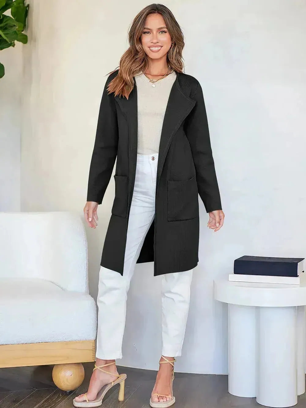 Wool Blend Lapel Coat for Women - Elegant Outerwear for Casual and Formal Wear