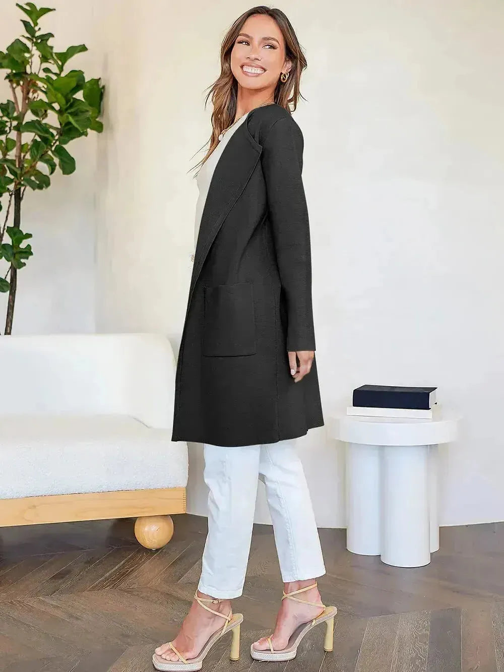 Wool Blend Lapel Coat for Women - Elegant Outerwear for Casual and Formal Wear
