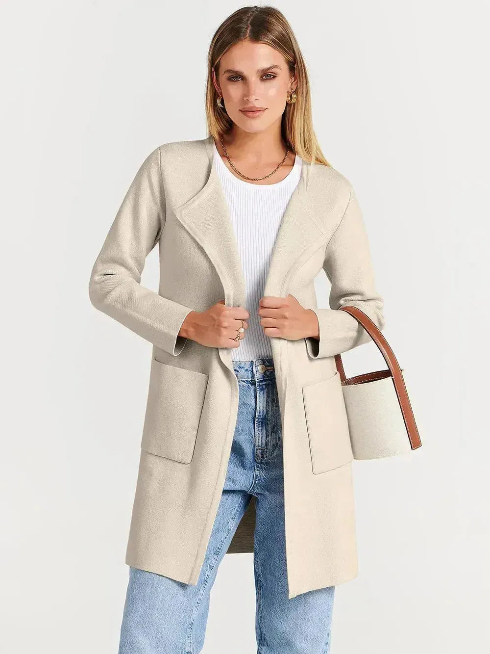 Wool Blend Lapel Coat for Women - Elegant Outerwear for Casual and Formal Wear