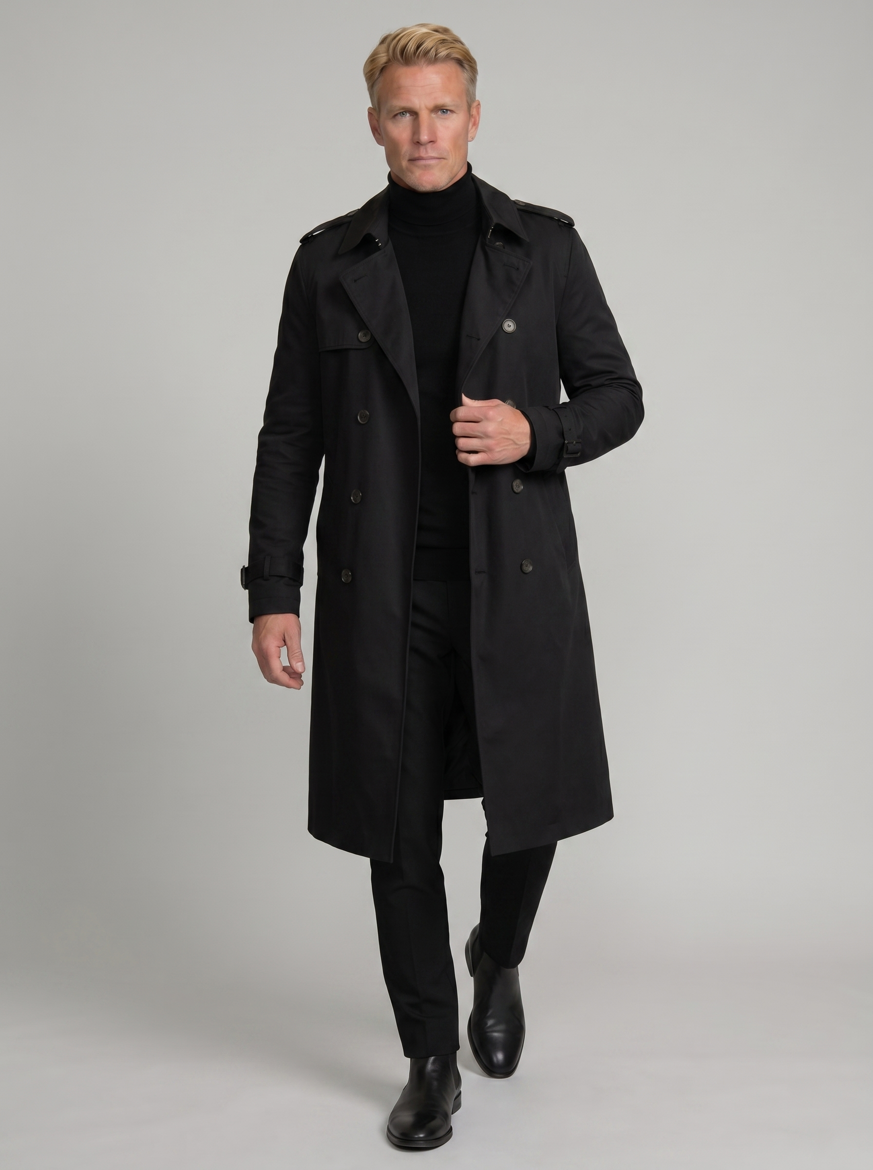 Men's Belted Trench Coat - Elegant Design, Versatile Outerwear for Casual and Formal Wear, All-Season Style