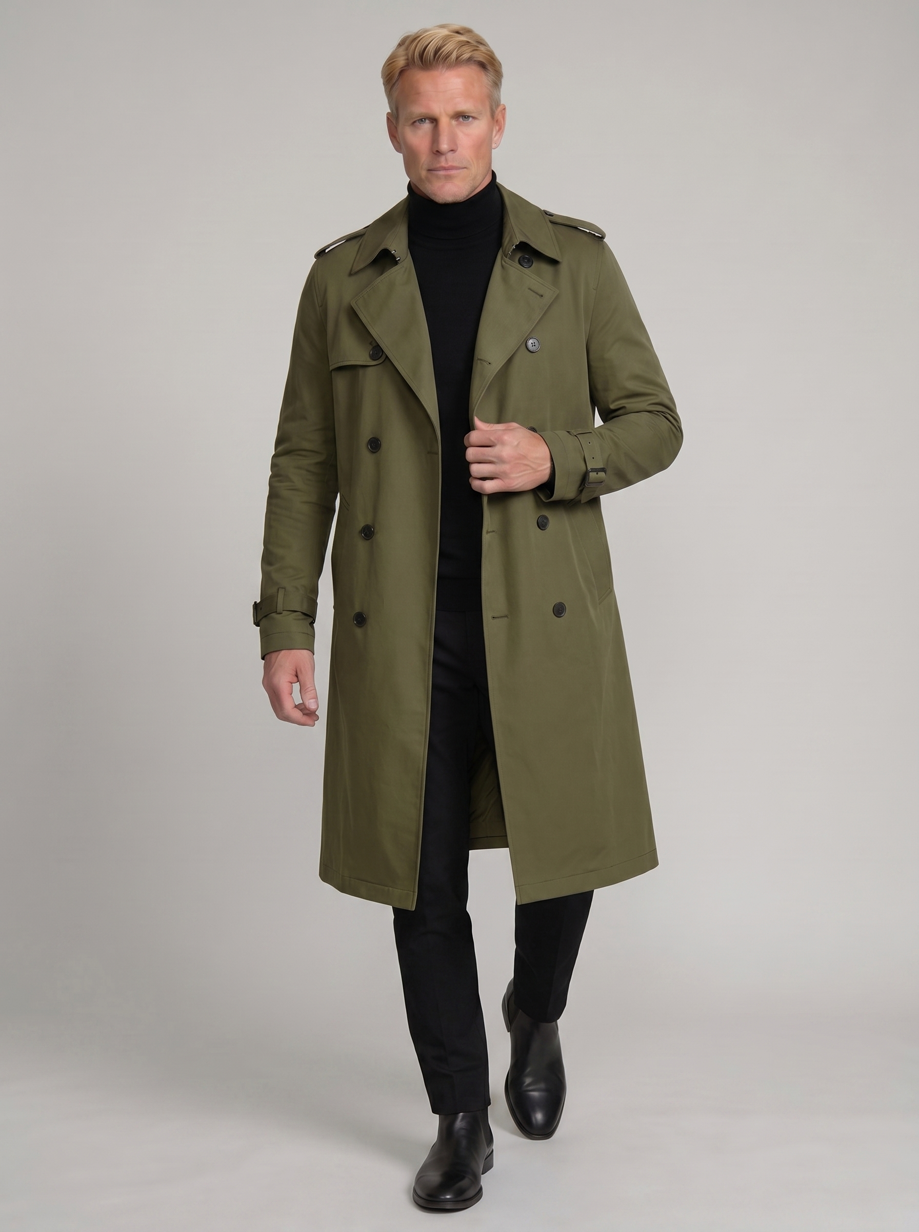 Men's Belted Trench Coat - Elegant Design, Versatile Outerwear for Casual and Formal Wear, All-Season Style